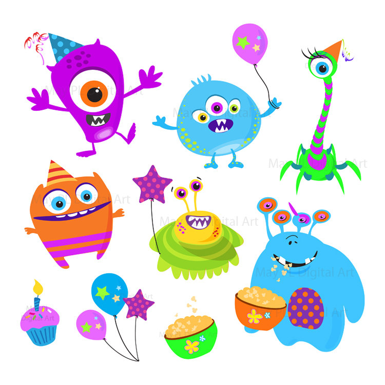 Cute Monster Clipart Clip Art Kids Birthday by MayPLDigitalArt