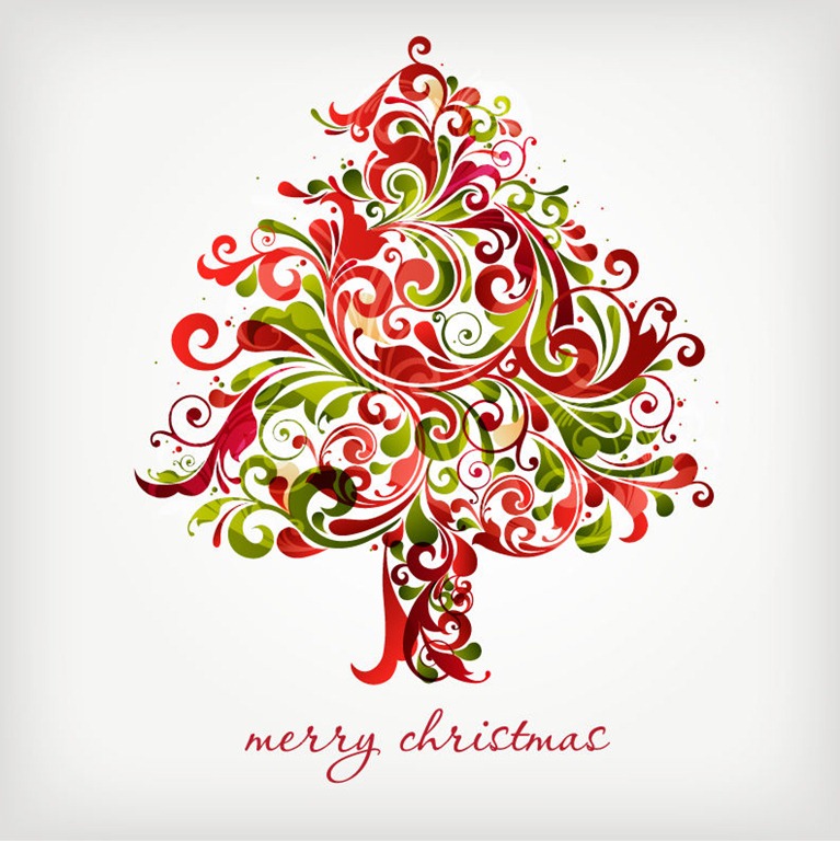 Floral Swirls Tree for Christmas Vector Graphic | Free Vector ...