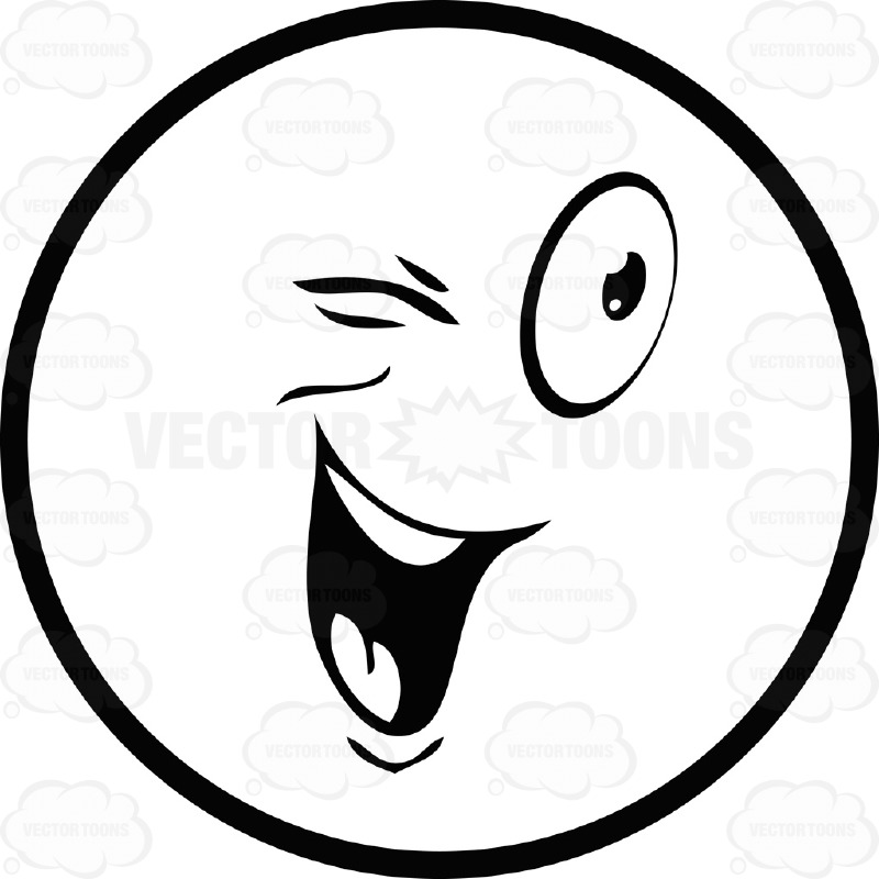 Winking Open Mouthed Large Eyed Black and White Smiley Face ...