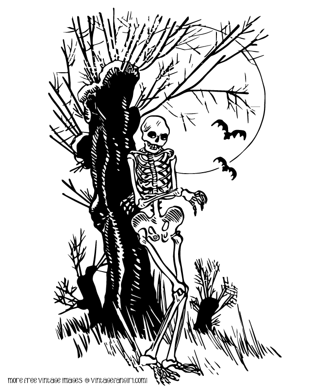 Creepy Black and White Halloween Skeleton Illustration @ Vintage ...