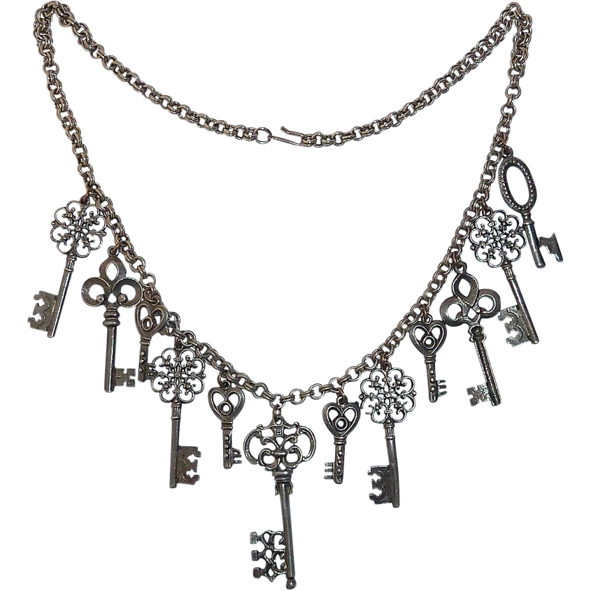 Silver Tone Skeleton Keys Costume Bib Necklace from bejewelled on ...