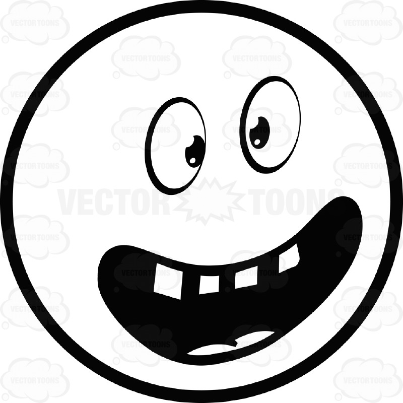 Ecstatic Large Eyed Black and White Smiley Face Emoticon With Wide ...