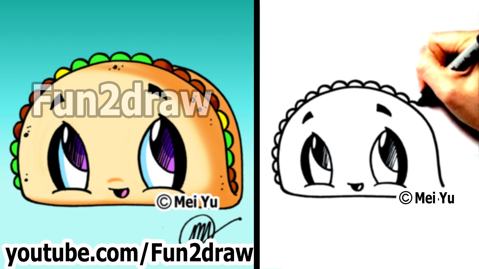 Cute Easy Drawings - How to Draw Cartoon Food - Taco - dibujos ...