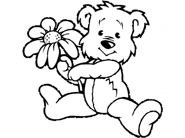 teddy bear with a flower - Free & Printable Coloring Pages For ...
