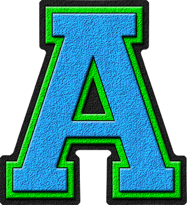 Presentation Alphabets: Light Blue & Kelly Green Varsity Letter A