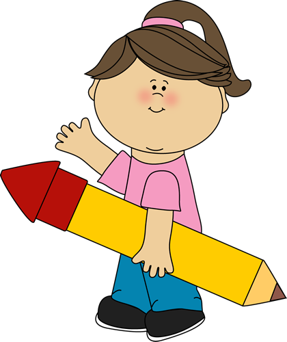Girl With Pencil Waving Clip Art - Girl With Pencil Waving Image