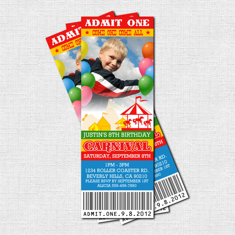 CARNIVAL TICKET INVITATIONS Circus Birthday Party by nowanorris