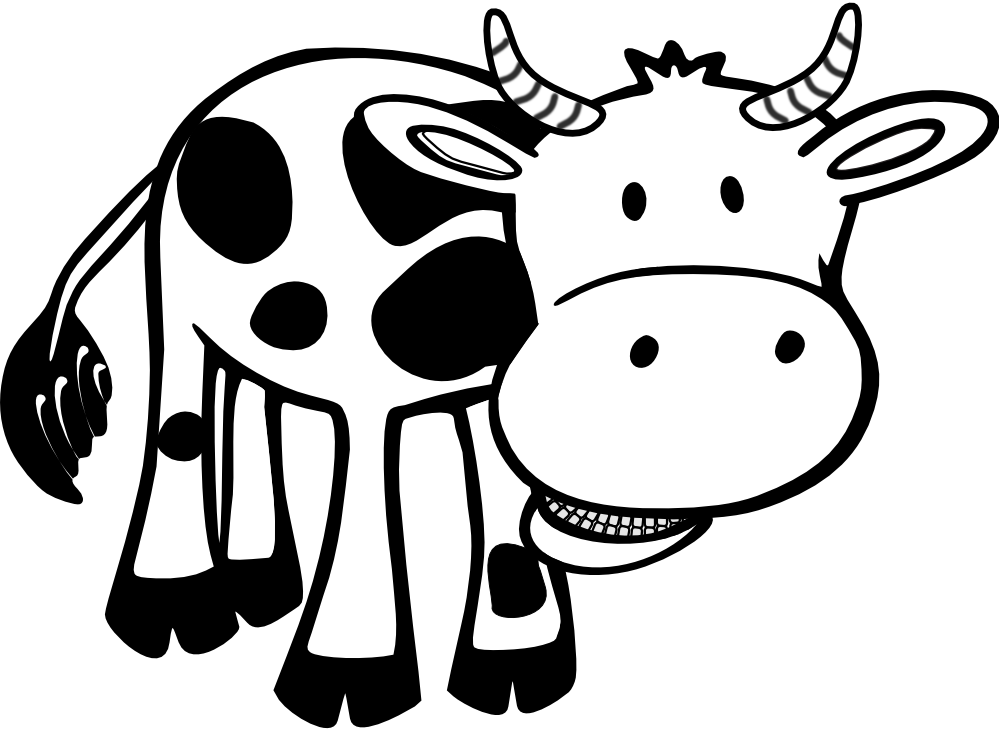 cow black white line art hunky dory SVG colouringbook.