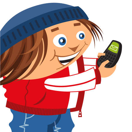 Stock Illustration - Illustration of a young boy text messaging ...