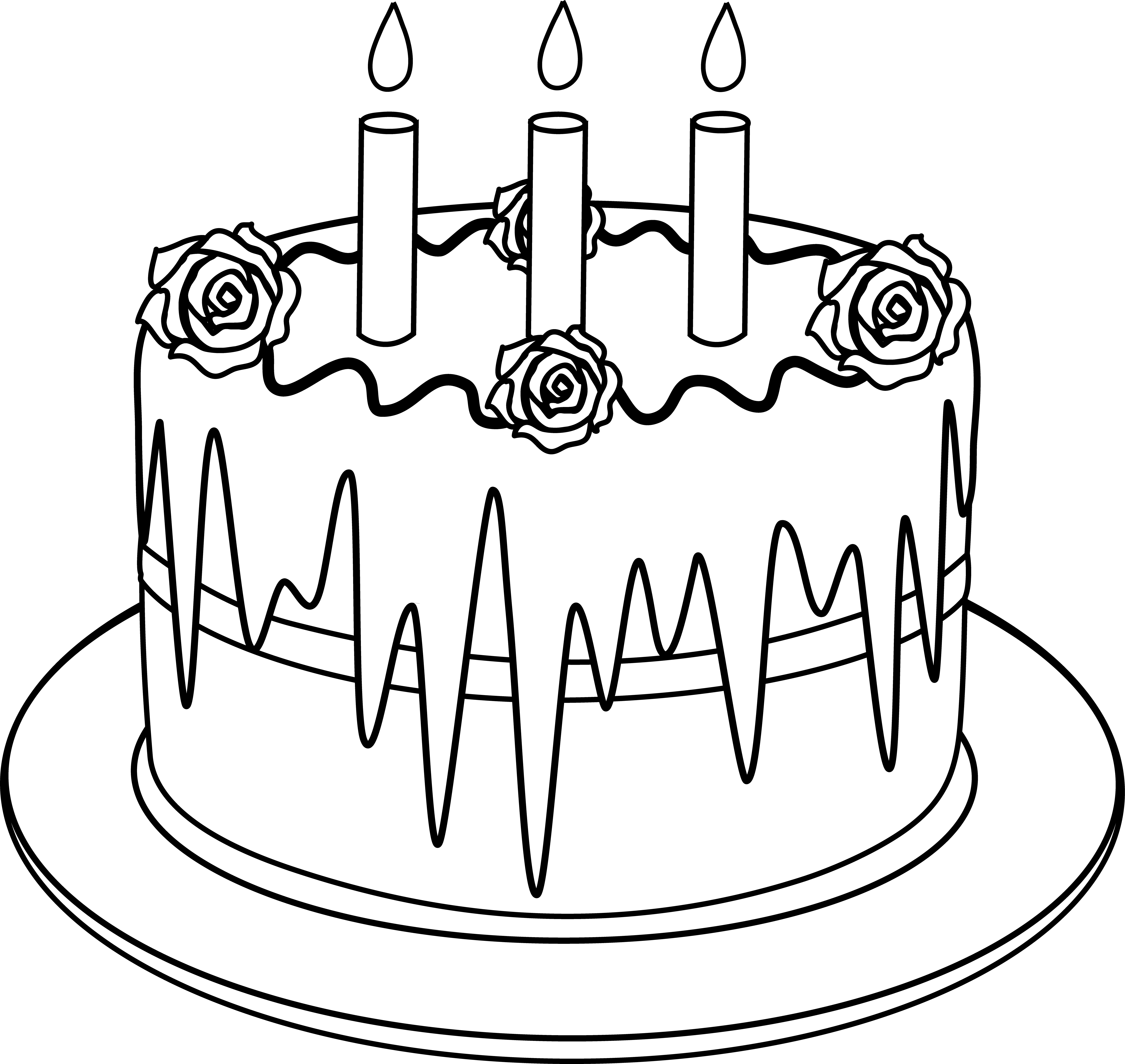 Colorable Line Art of Birthday Cake - Free Clip Art