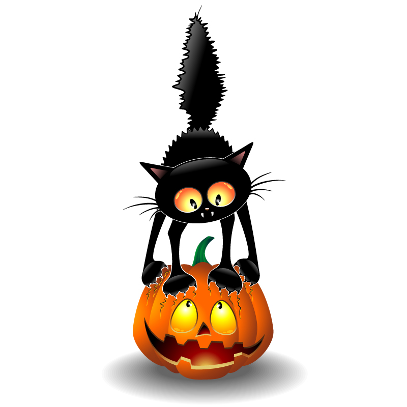 Cartoon black cat with pumpkins vector material cartoon,black,cat ...