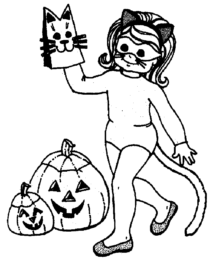 Girl in Cat Costume of Halloween Coloring Pages – Free Halloween ...