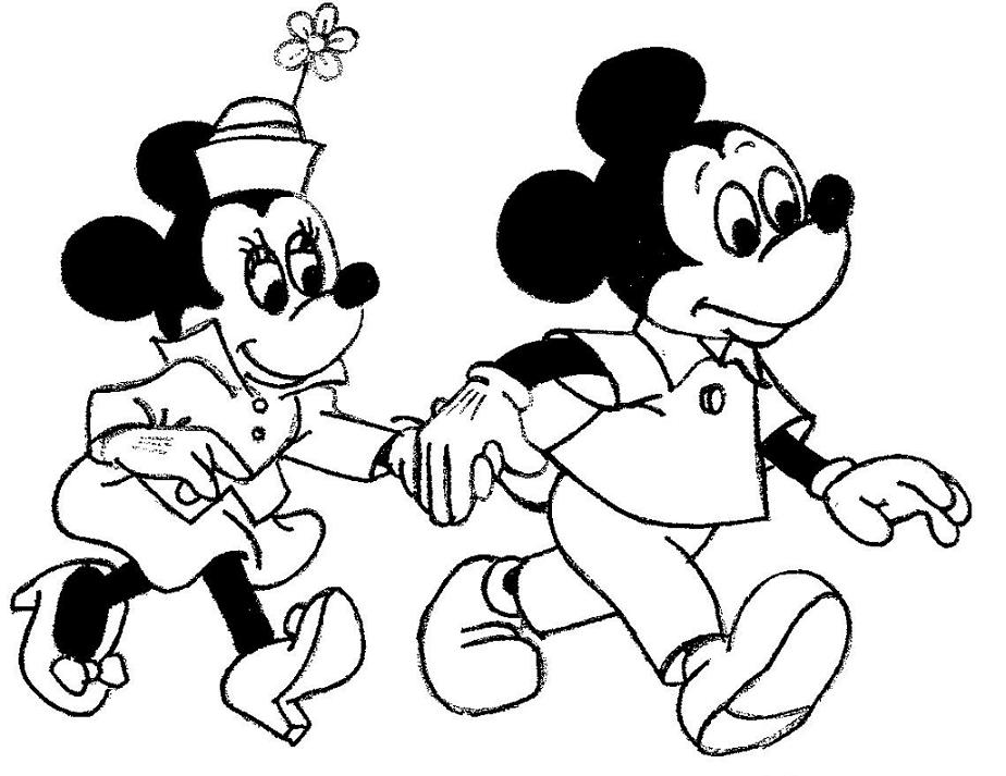 Mickey Holding Minnie's Hand Coloring Page | Kids Coloring Page