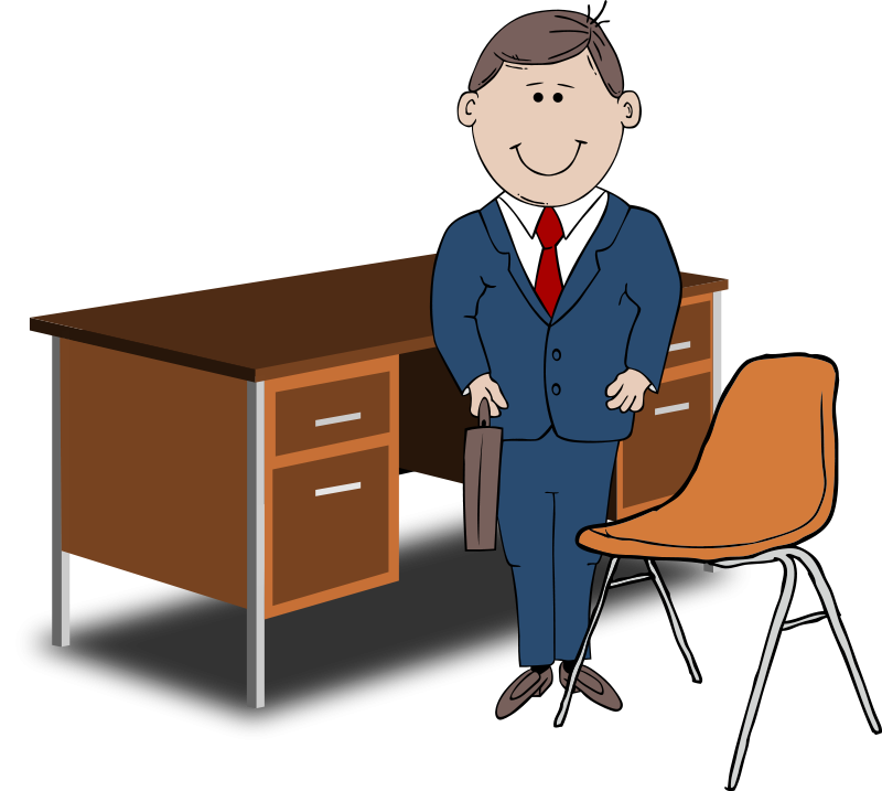 Teacher / Manager between chair and desk Free Vector / 4Vector