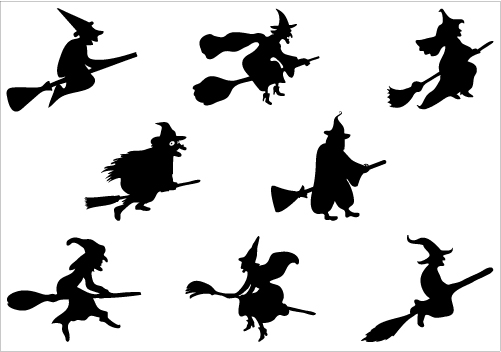 Halloween witch flying on a broomstick Vector GraphicsSilhouette ...