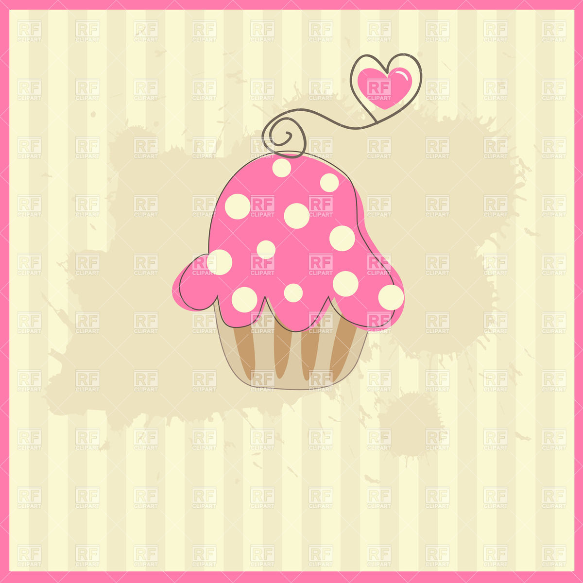 Pink cartoon cupcake with heart, Food and Beverages, download ...