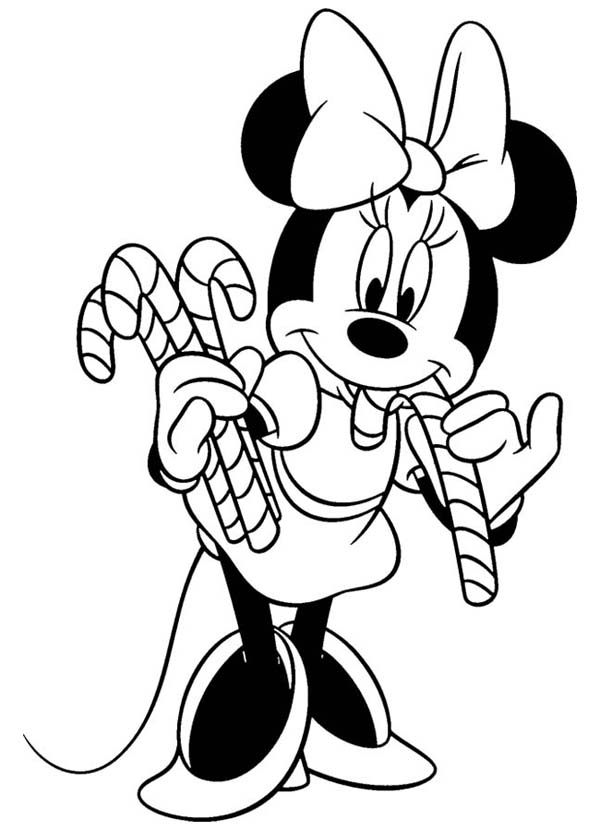 Minnie Eat Candy Cane on Christmas Coloring Page - Free ...