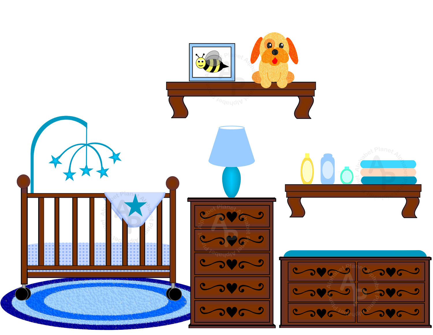 Baby boy Nursery Crib Changing table digital by SunkissedGraphics2
