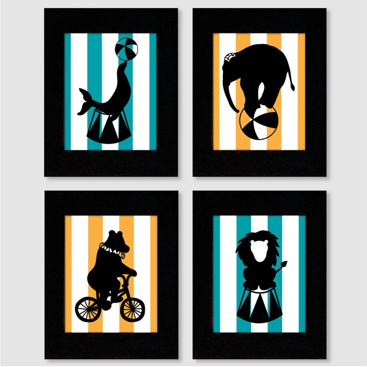 Circus Animal Silhouette Wall Art Print Set of 4 8X10 for nursery or …