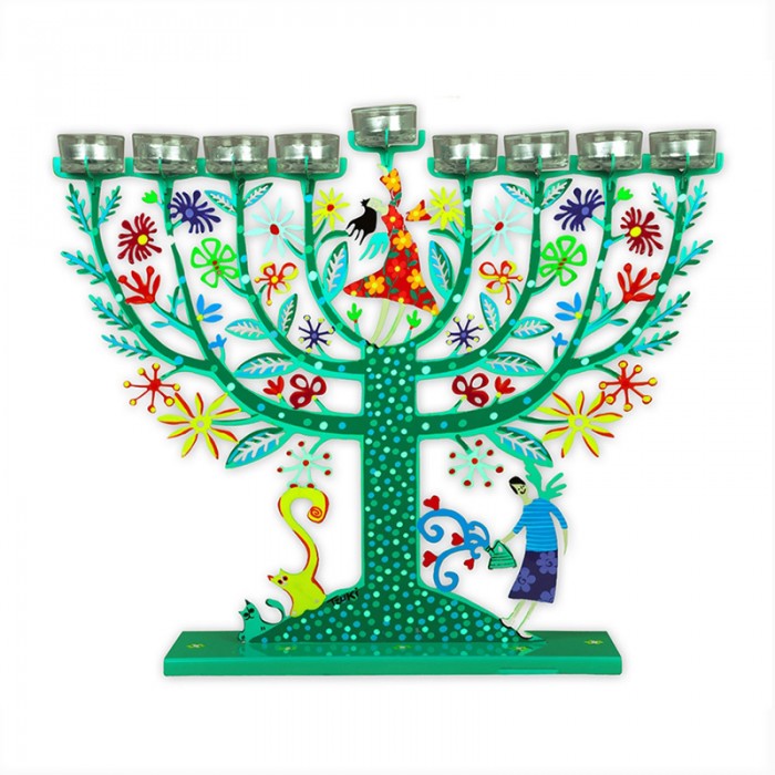 Turquoise Family Tree Hanukkah Menorah | Tzuki Studio