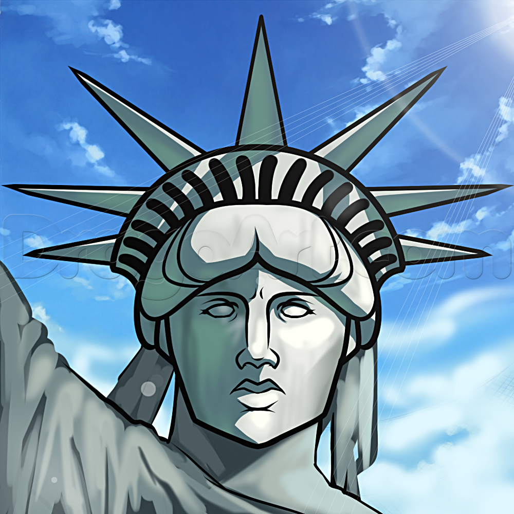 statue of liberty with american flag drawing