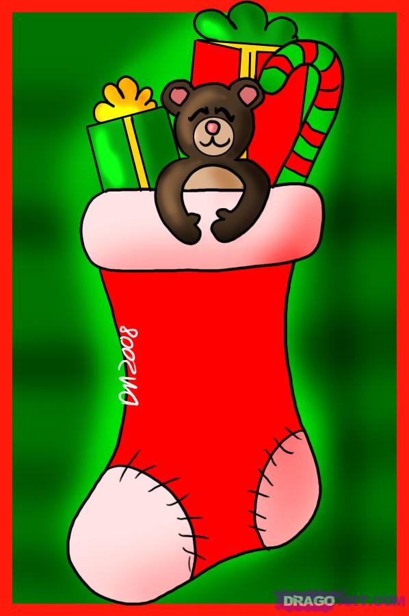 How to Draw a Christmas Stocking, Step by Step, Christmas Stuff ...