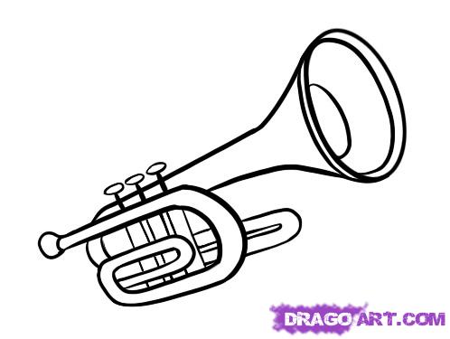 How to Draw a Trumpet, Step by Step, Wind, Musical Instruments ...