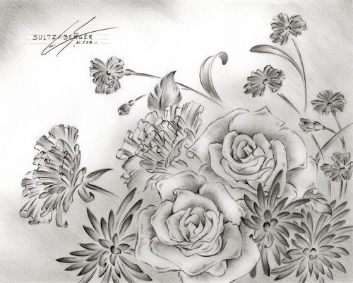 Drawing : "Flower Drawing #9" (Original art by William Sultzaberger)