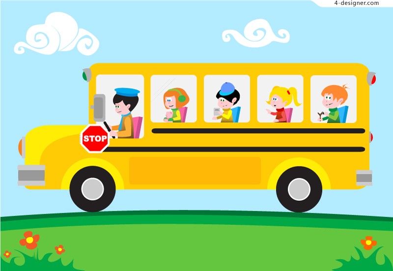 4-Designer | Cartoon school bus vector material