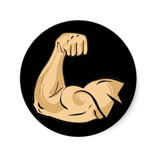 CARTOON MUSCLES MAN strong arm biceps athletic pow Classic Round ...