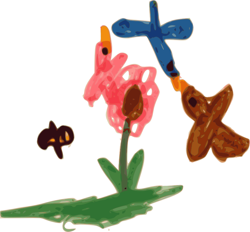Clipart - Kindergarten Art Birds, Bee, and Flower
