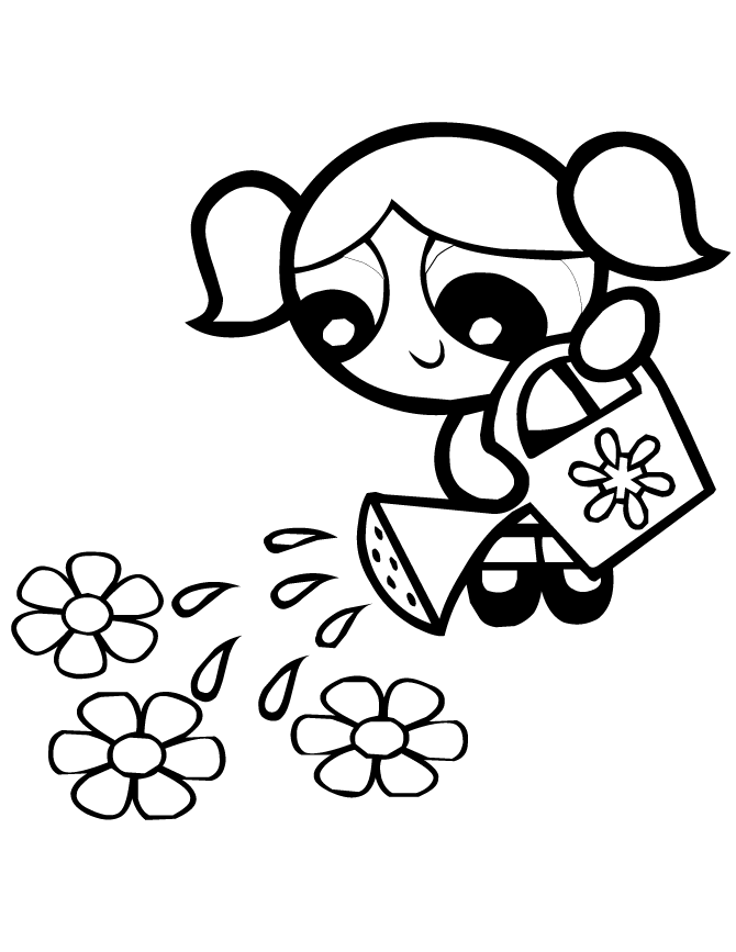 Powerpuff Girls Bubbles Waters Flowers Coloring Page | HM Coloring ...