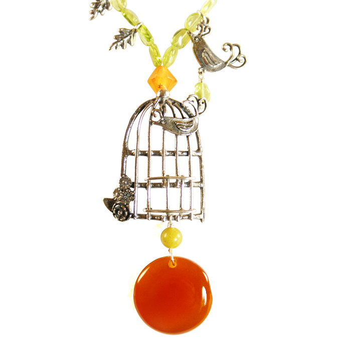 Bird House Necklace: Amber Venturine & Silver | Sandia Folk
