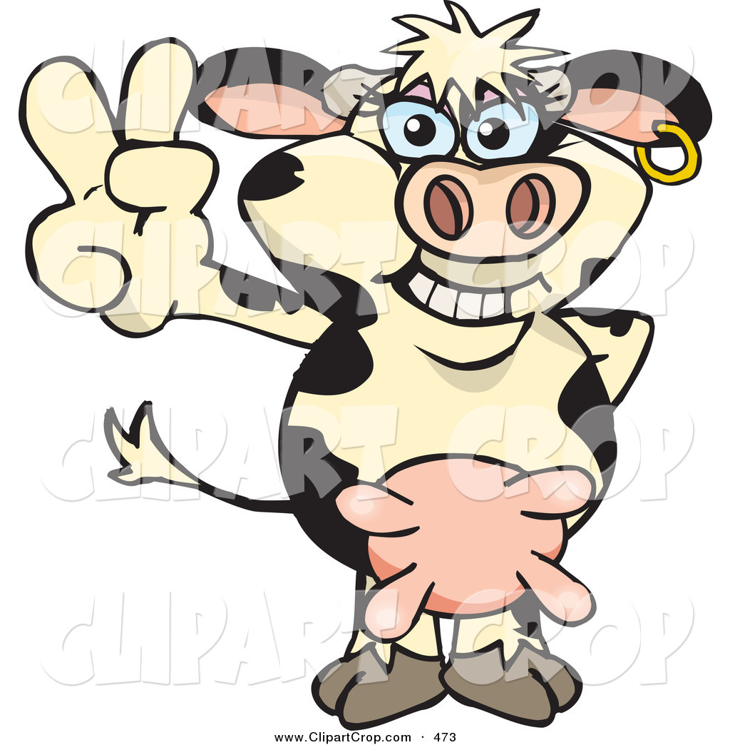 Clip Art Vector of a Relaxed and Peaceful Dairy COw Smiling and ...