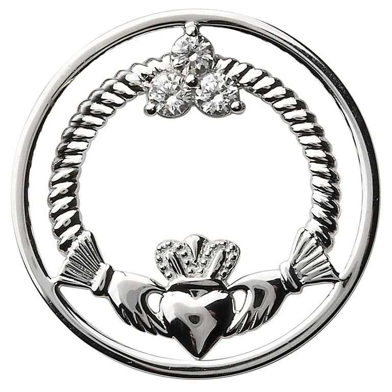 Sterling Silver Claddagh Twist Cubic Zirconia Coin