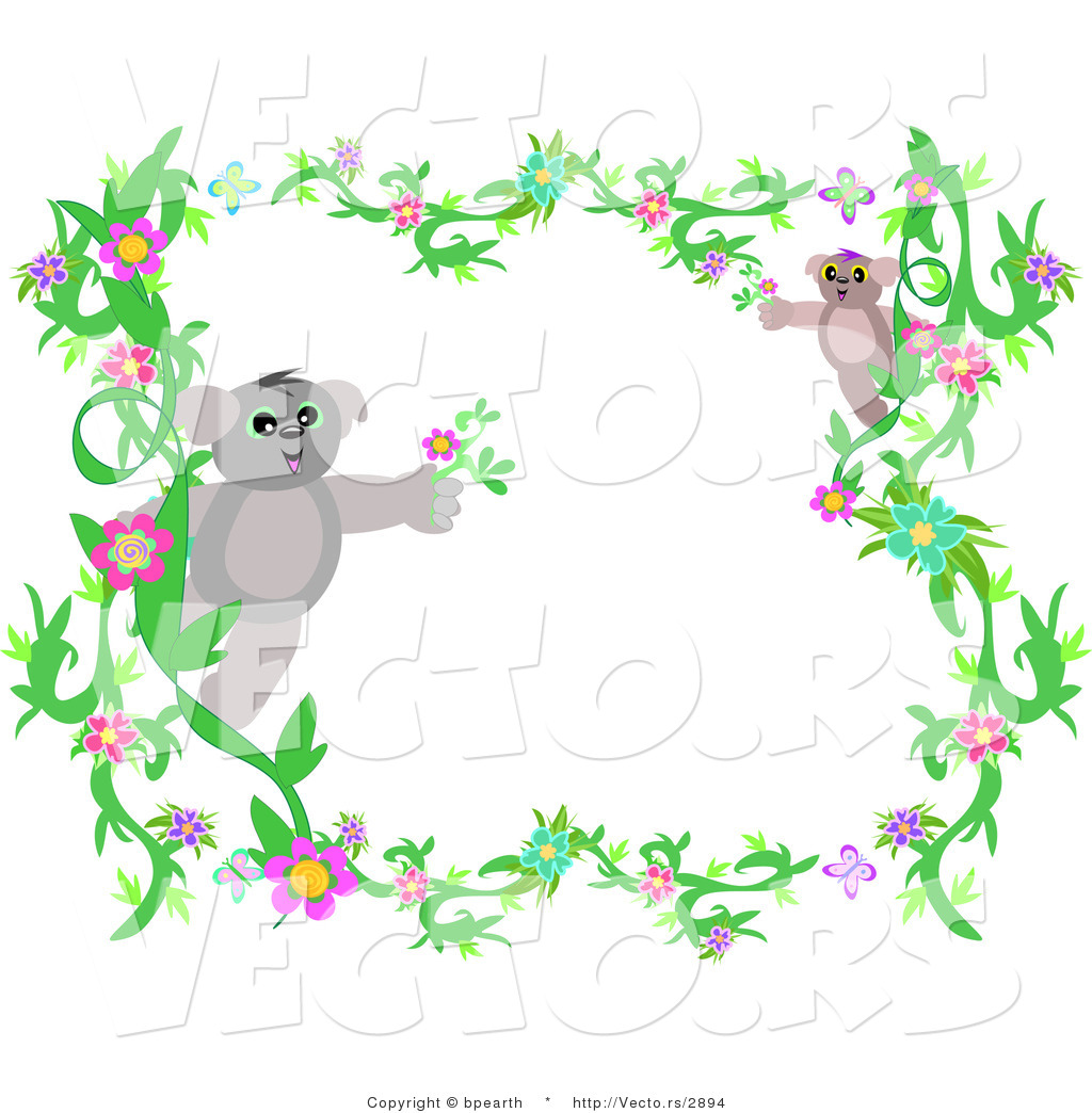 Free Flower Borders Clip Art Vector Of Flowering Vines And Koala ...