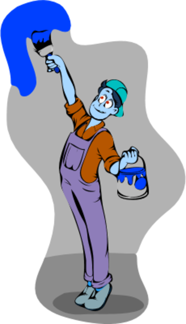 man painting the holding a bucket and a paintbrush - vector Clip Art