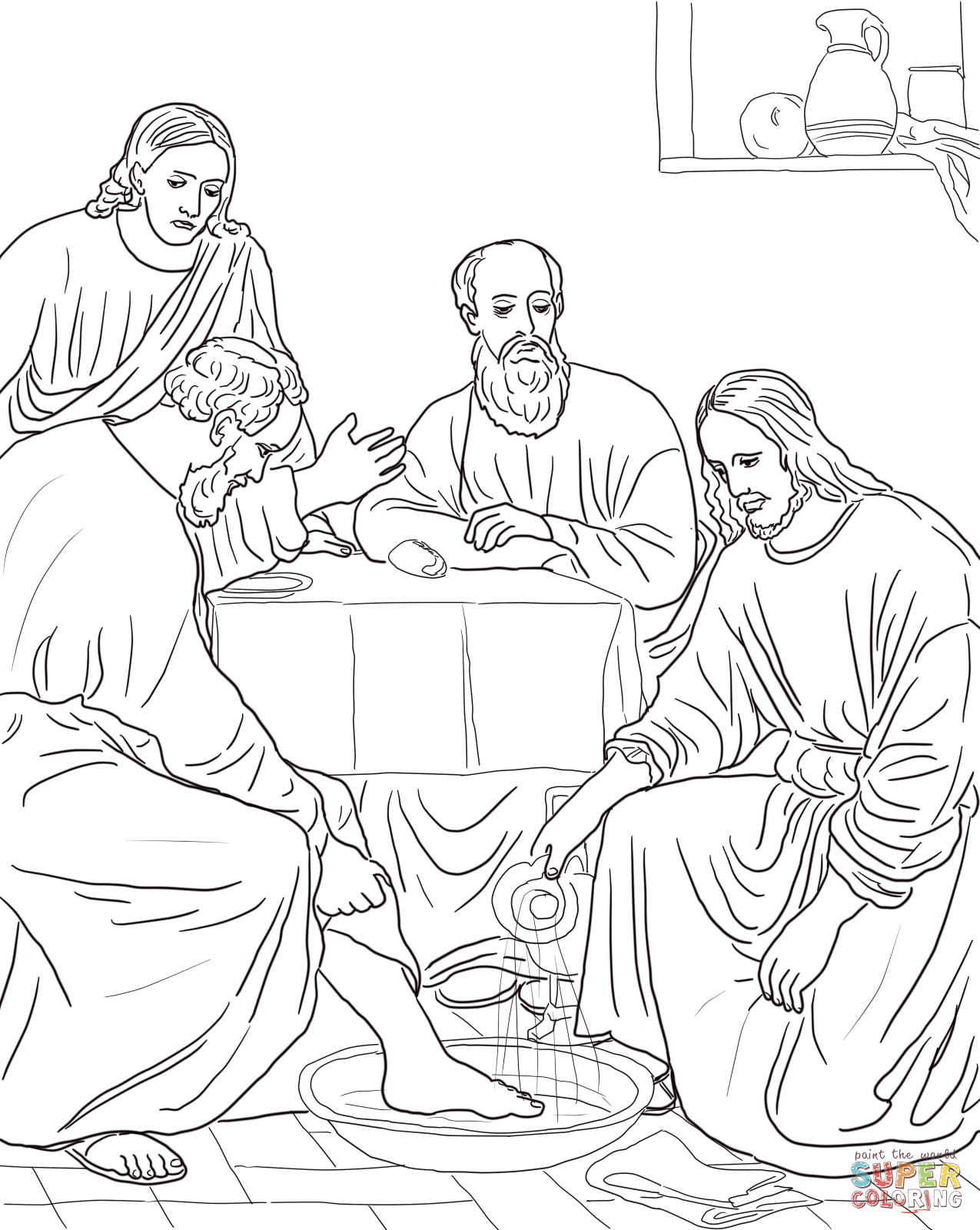 Jesus Foot Washing Coloring page | Free Printable Coloring Pages