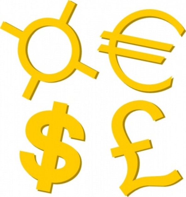 Gold Currency Symbols clip art Vector | Free Download