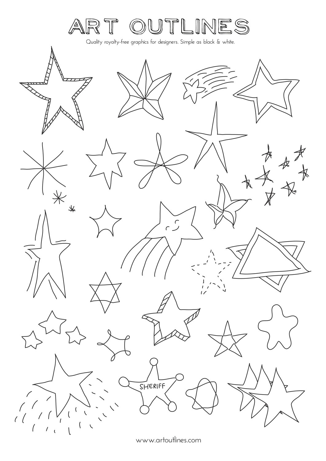 Set of Stars Art Outlines Full Page 29 Original by ArtOutlines