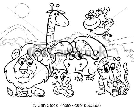 Wild Animals Clip Art Black And White Drawings Clip Art Vector Of ...