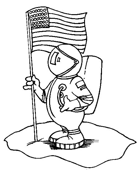 Coloring Pages of Astronaut Diggs Flag on Moon | Coloring