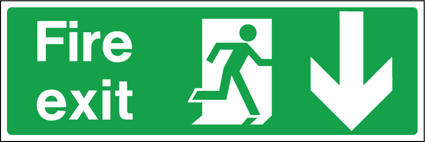 Fire Exit Sign - Running man arrow down - Safety Signs, Warning ...