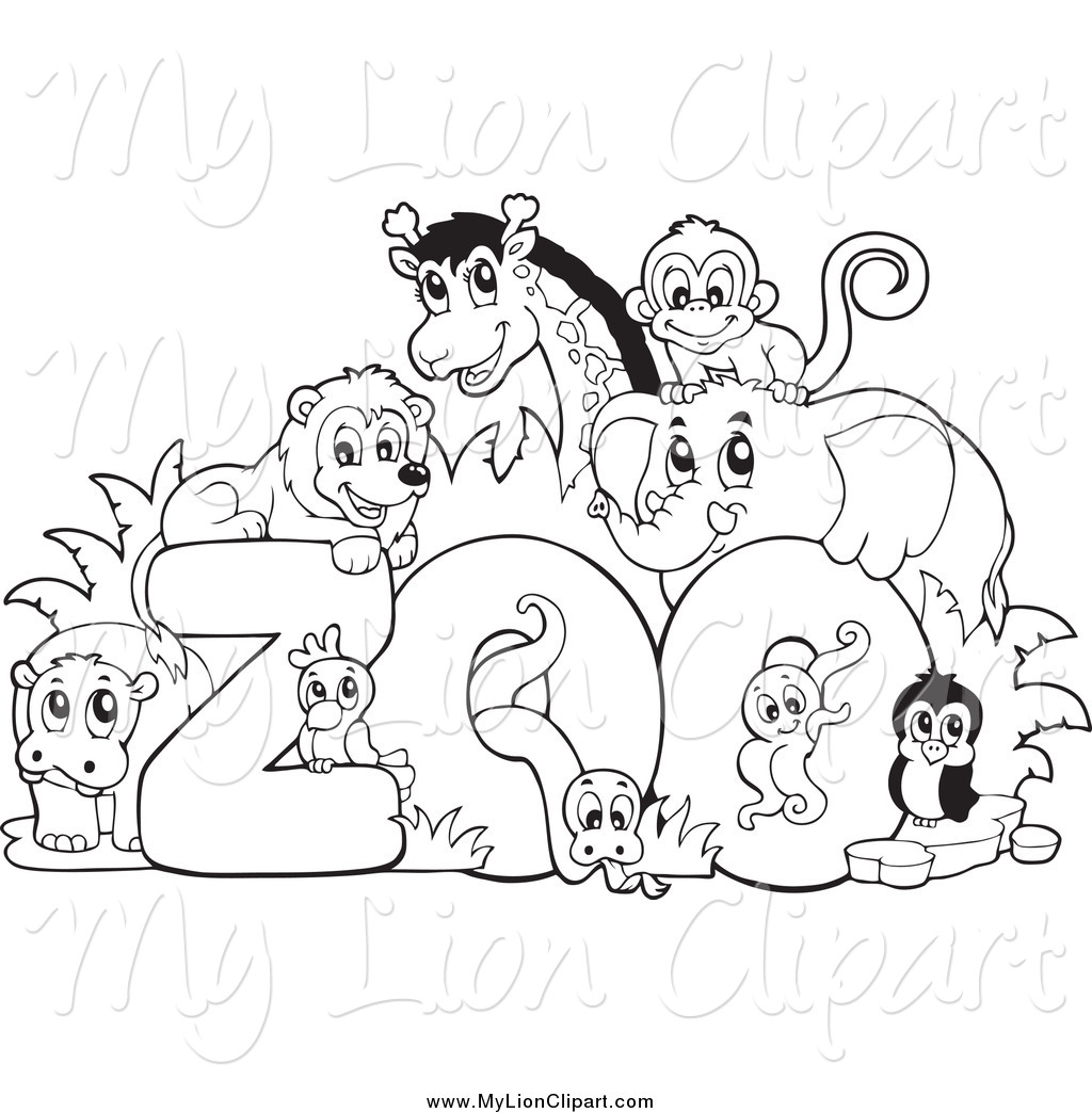 Clipart of a Black and White Lion and Animals Around the Word Zoo ...
