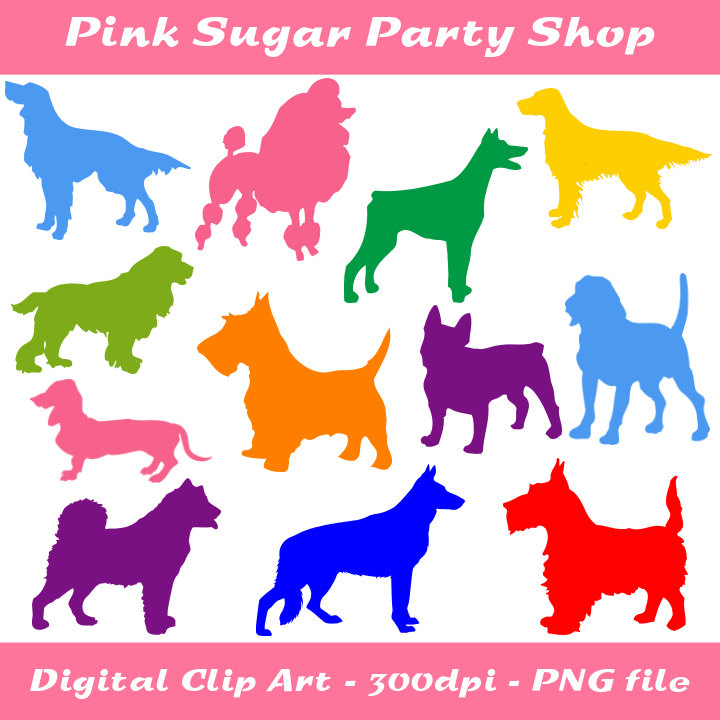 Dog Silhouette Graphics Clipart Personal by PinkSugarPartyShop
