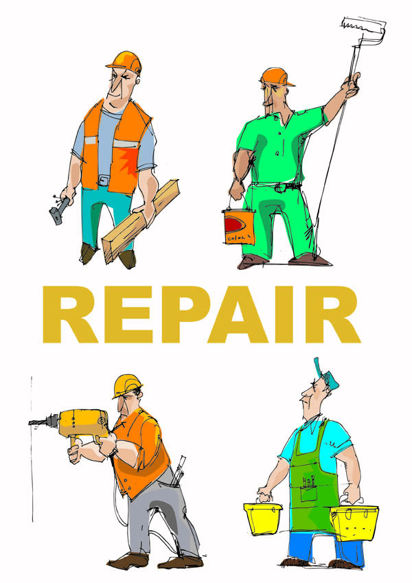 Cartoon of workers and tools vector Free Vector / 4Vector