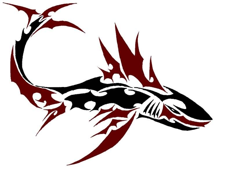 Coloured Tribal Shark Tattoo Design