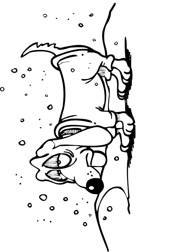 Cold Coloring Page | Cold Dog In Snow