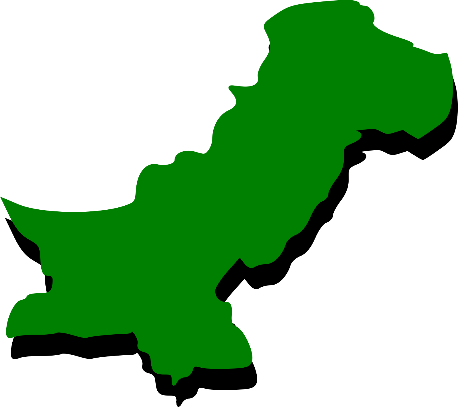 Clipart - Embossed outline map of Pakistan with green fill