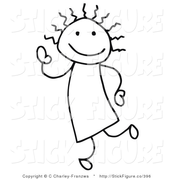 Clip Art of a Stick Figure Person Girl with Frizzy Hair Dancing ...